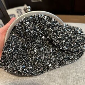 Black and silver beaded clutch